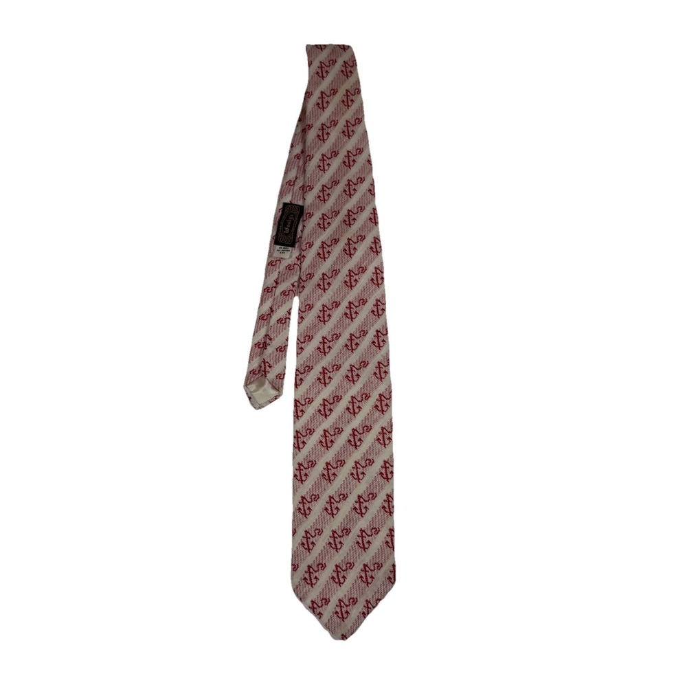 Vintage Woody's Nautical Anchor Tie‎ White Red Pattern Cotton GUC